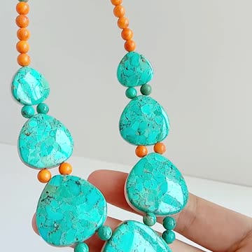 Natural turquoise and Orange Spiny oysterdouble stone laminated pendant Reversible necklace