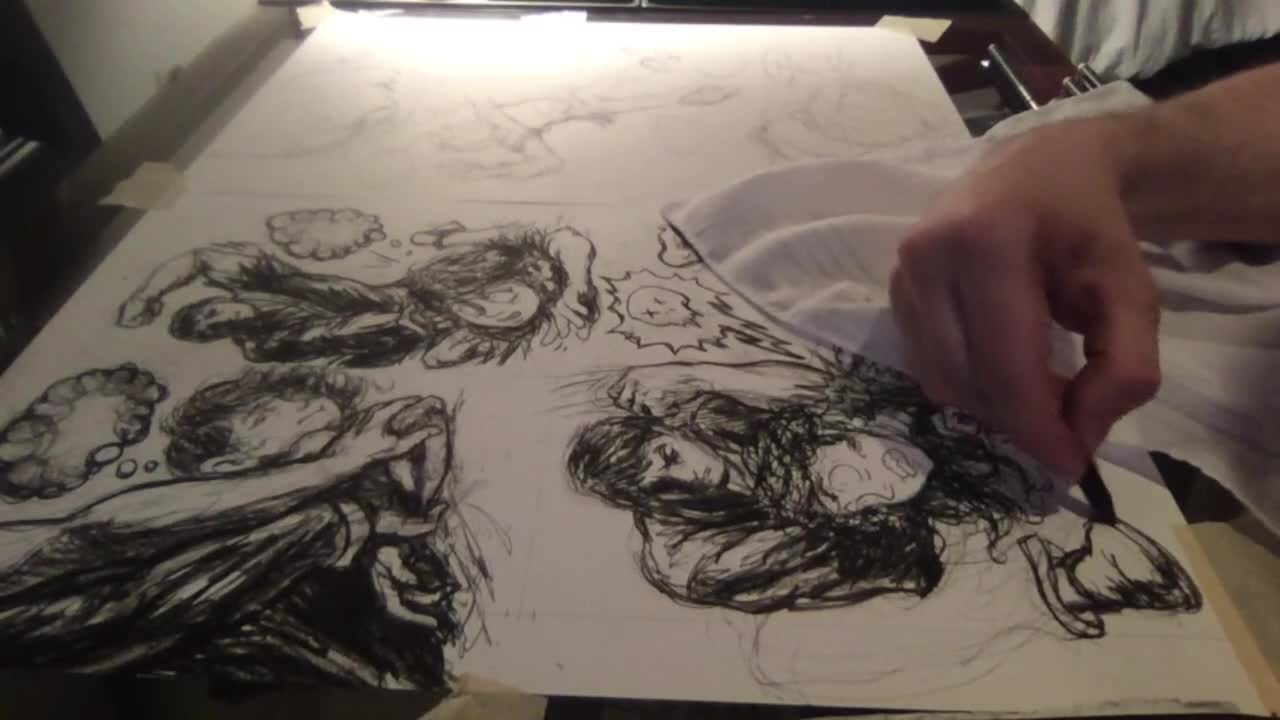 time lapse: charcoal art for pages 98-99