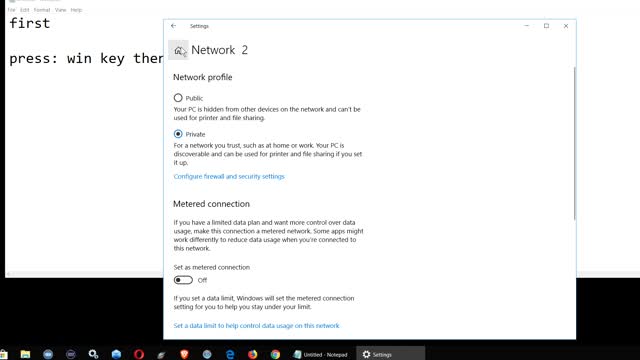 How to change the windows 10 network type from Public to Private