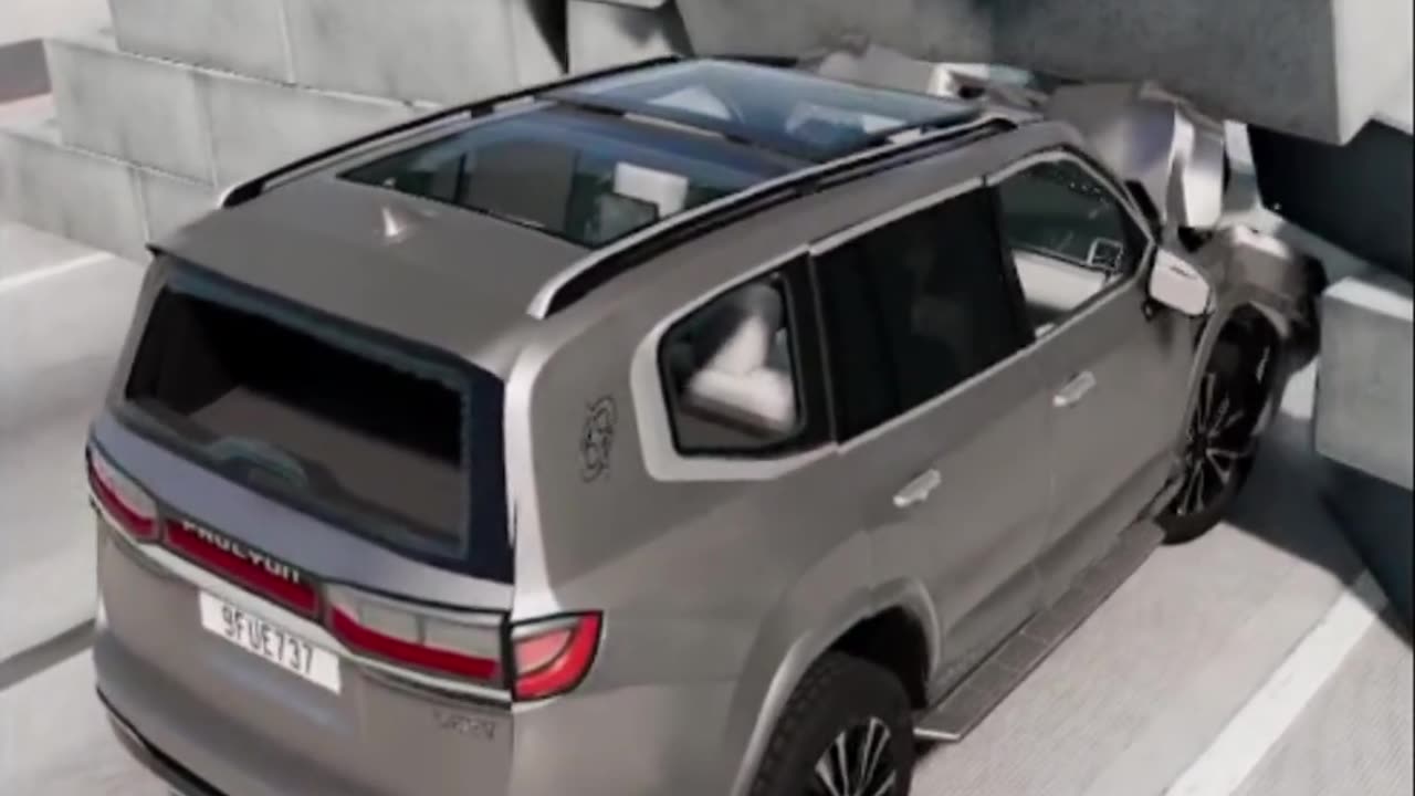 Destroying concrete wall with luxury SUV