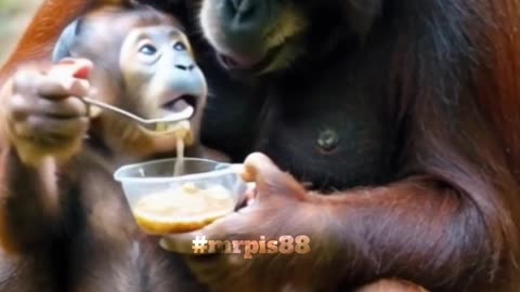 Orangutan Mother Spoon Feeds Her Baby: Like Humans? #nature #animals #explore #funny #love #happy