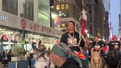 Native Americans including the Muwekma Ohlone tribe and many Lakota people protest