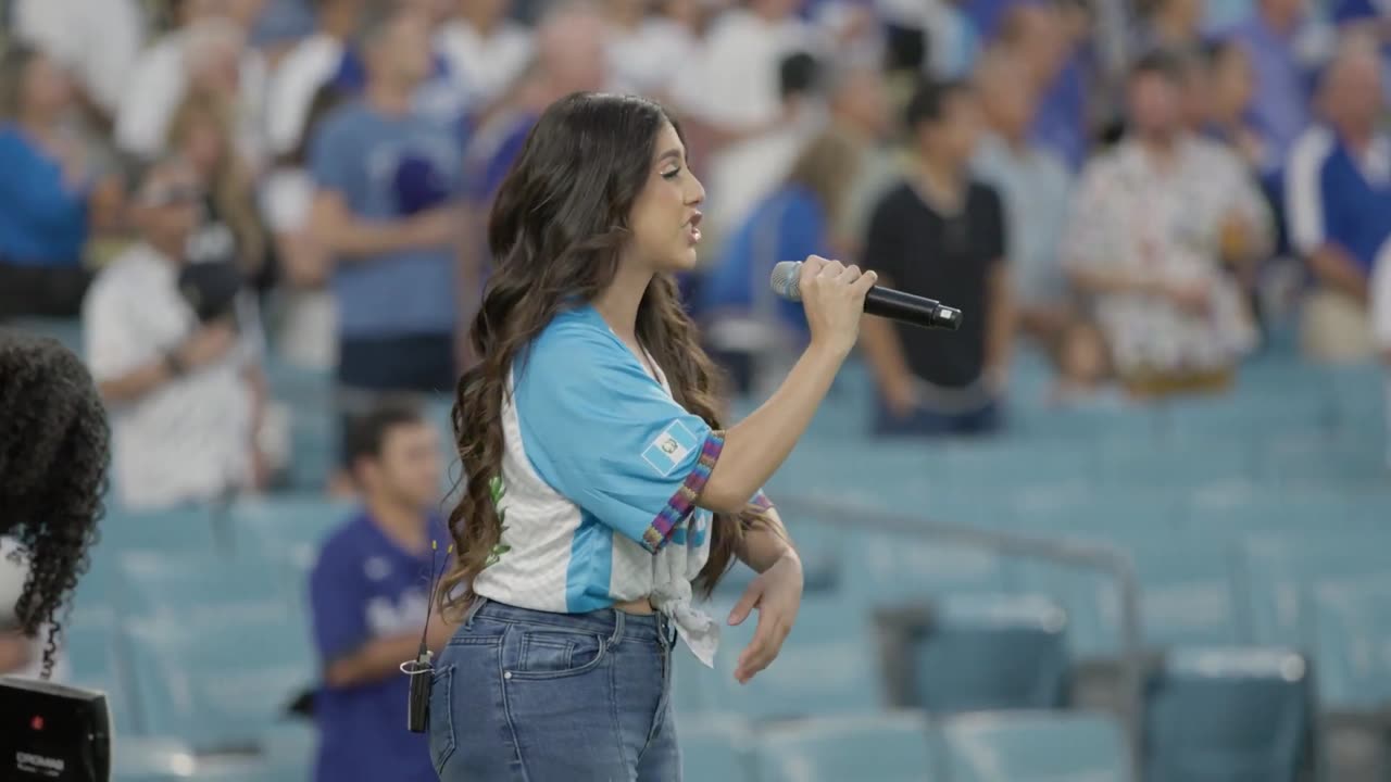 Fabiola Roudha - U.S. National Anthem (Star Spangled Banner) at Dodgers Stadium! ARRIBA GUATE