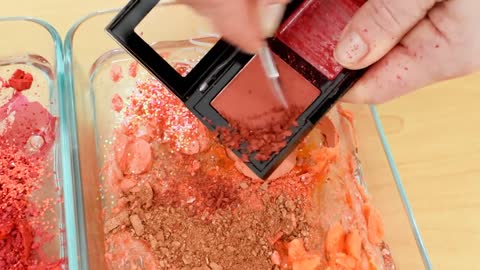 Mixing Makeup Eyeshadow Into Slime! Red vs Orange Special Series Part 44 Satisfy