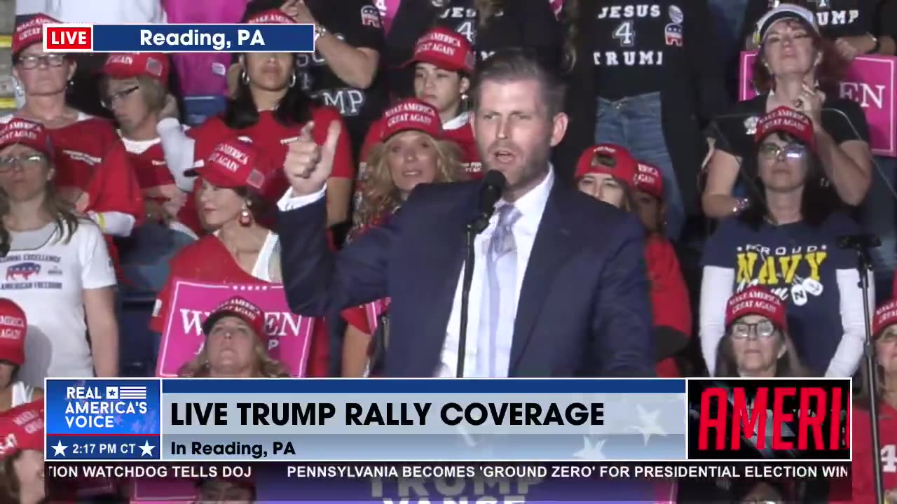 MUST WATCH: ERIC TRUMP’S FULL SPEECH AT TODAY’S MAGA RALLY IN READING, PA.