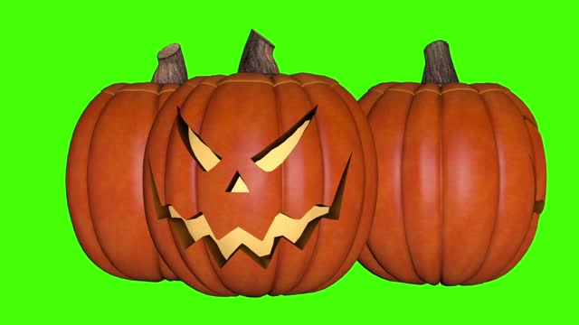 Halloween pumpkins animation on green background.