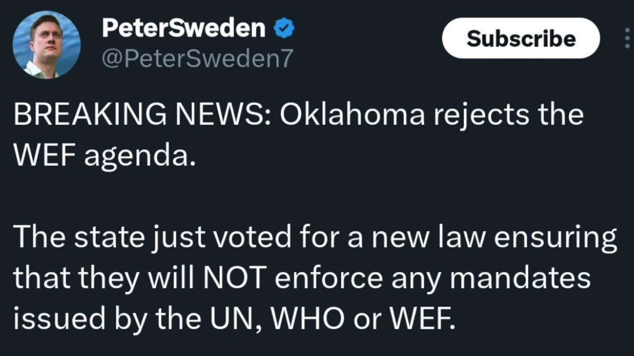 BREAKING - Oklahoma rejects the WEF agenda.