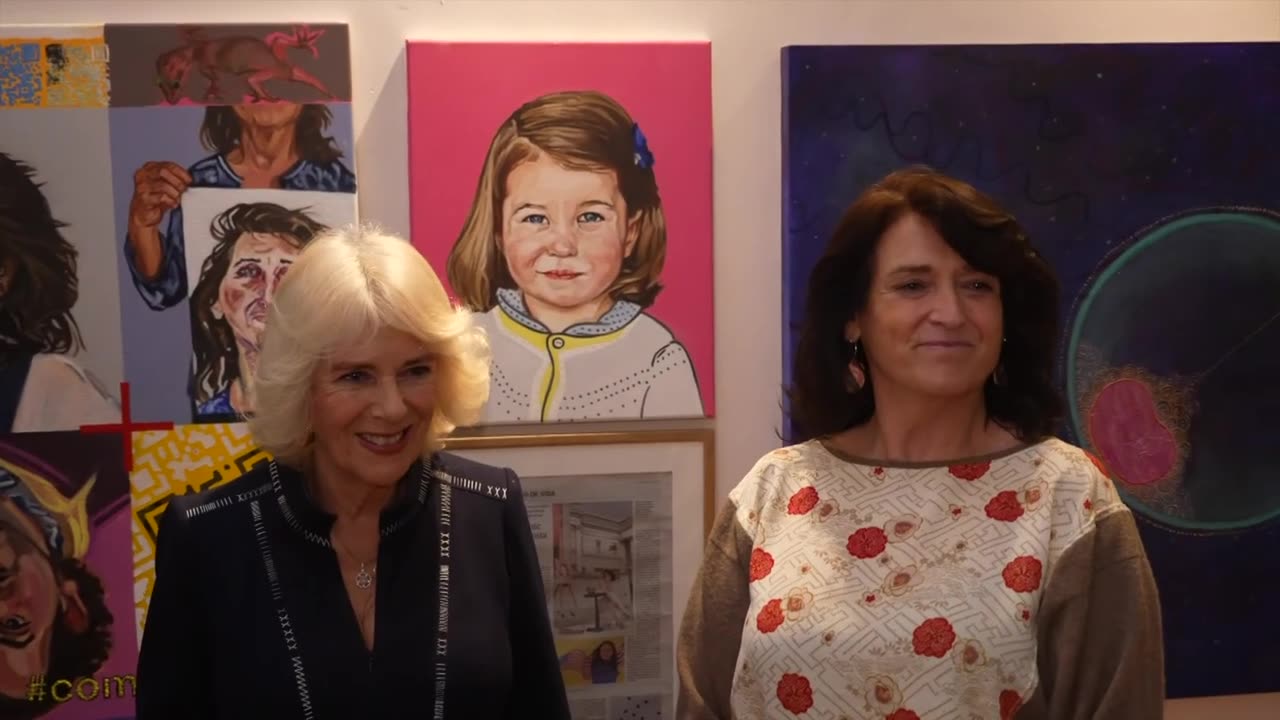 Queen Camilla visits art studio in London