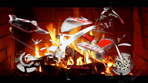 Yule log with ghosted motorcycle