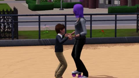 Brother and sister skating in the sims 3