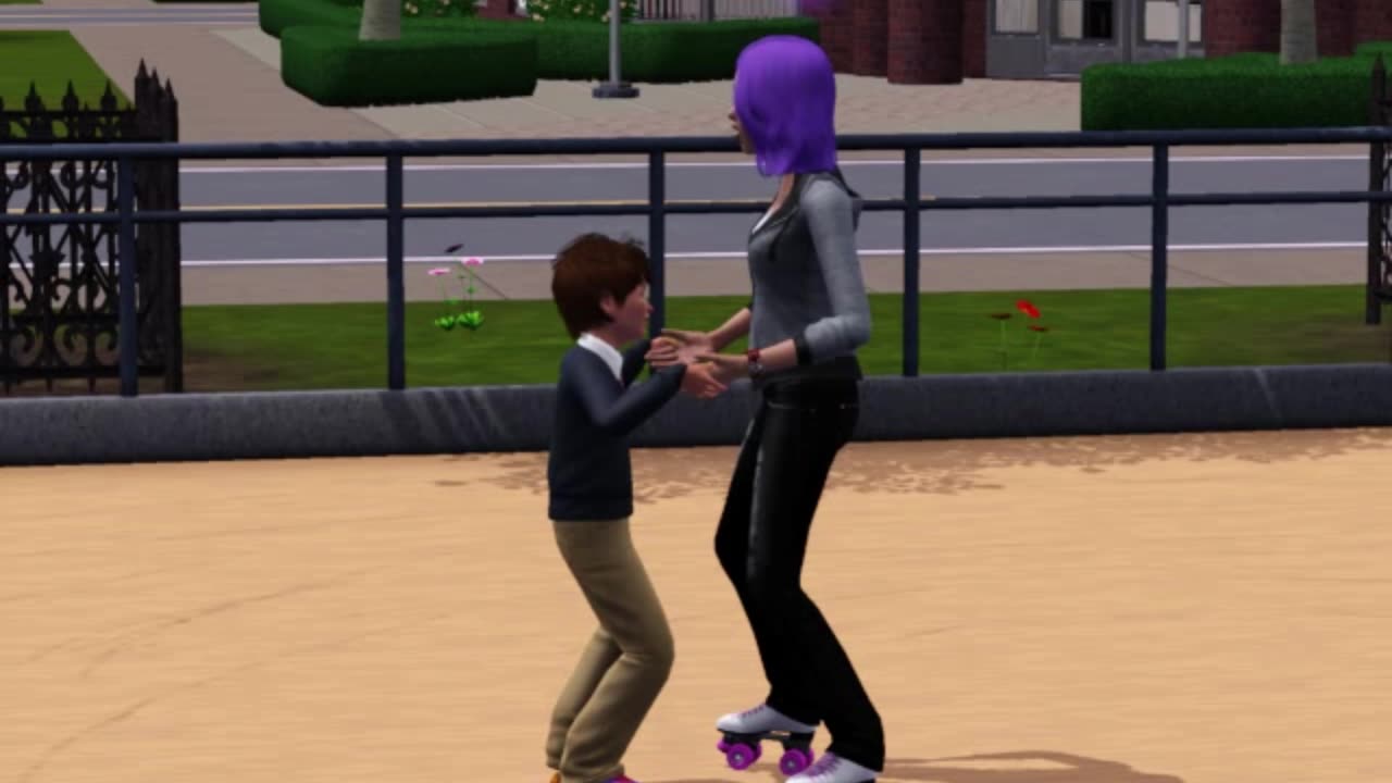 Brother and sister skating in the sims 3