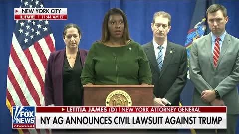 CRAZY WOMAN HAS LOST HER MIND, she can barley talk and spit the words out right, sounds like biden and fetterman New York AG announces civil lawsuit against Trump. She has to be half drunk