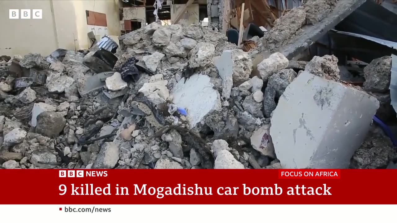 Several killed in car bomb explosion at Mogadishu cafe during Euro 2024 final | BBC News