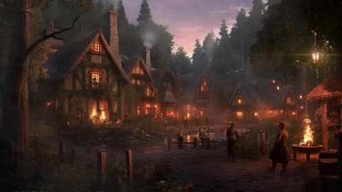 Fantasy Medieval Village - Tranquil Evening Ambience & Light Music