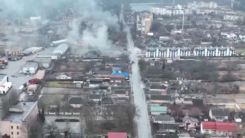 +18 The battles in Bucha in the Kiev region were shown from a bird's eye view.