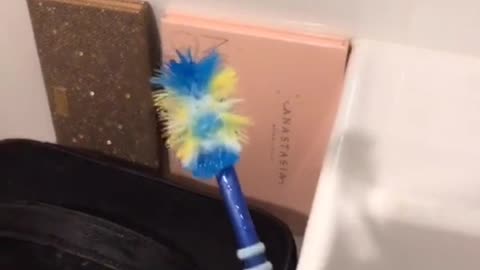 Guy is Rough on Toothbrush