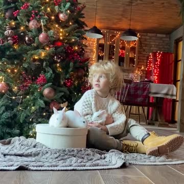 Cute boy with rabbits