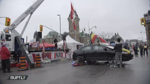 FORCE IN OTTAWA AS POLICE CLEAR MAIN PROTEST HUB TRUCKERS DEFY HEAVY POLICE PRESENCE OTTAWA |