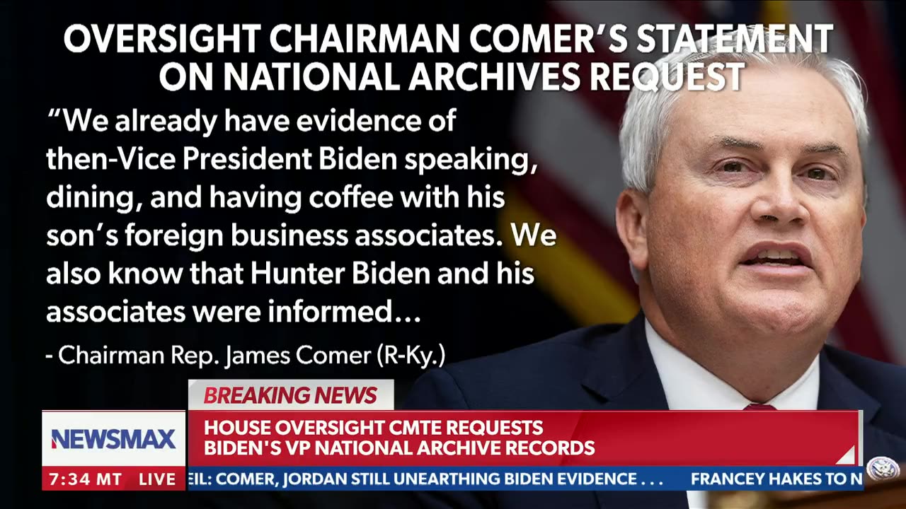 MAJOR: James Comer DEMANDS National Archives Release Records From When Biden Was VP