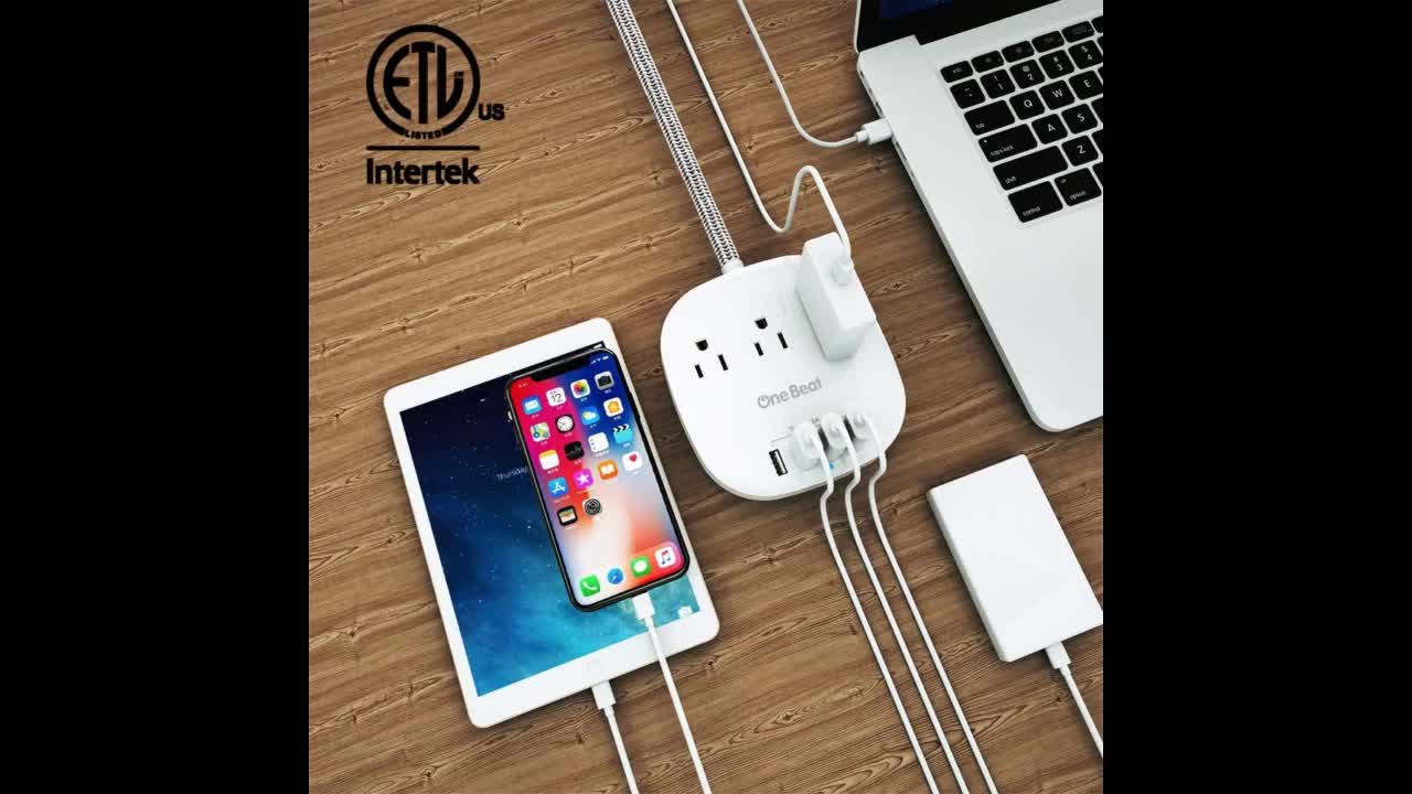 Review: Desktop Power Strip with 3 Outlet 4 USB Ports 4.5A, Flat Plug and 5 ft Long Braided Ext...