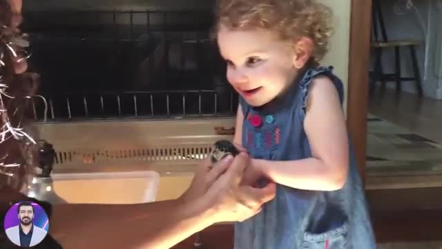 baby cute reaction when playing chicken