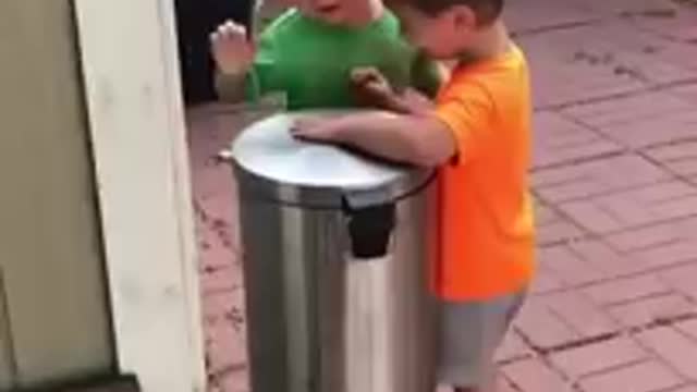 Kids Jokingly Hit Each Other With Trash Can's Lid by Stepping on It's Pedal - 10