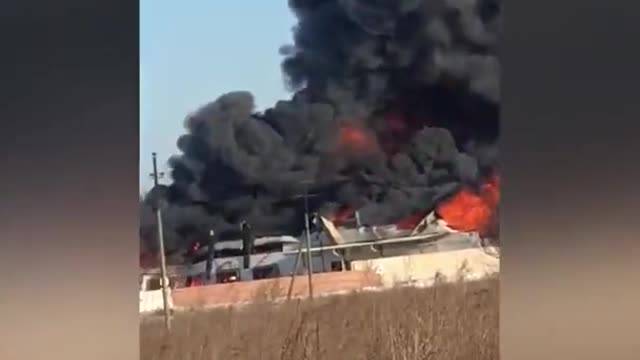 Paint Warehouse in flames after bombing by Russians - Russia-Ukraine war - #shorts