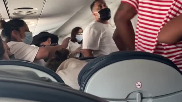 Fight in flight between white and a black guy