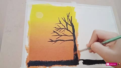 Draw The Branches Of Big Trees In The Setting Sun