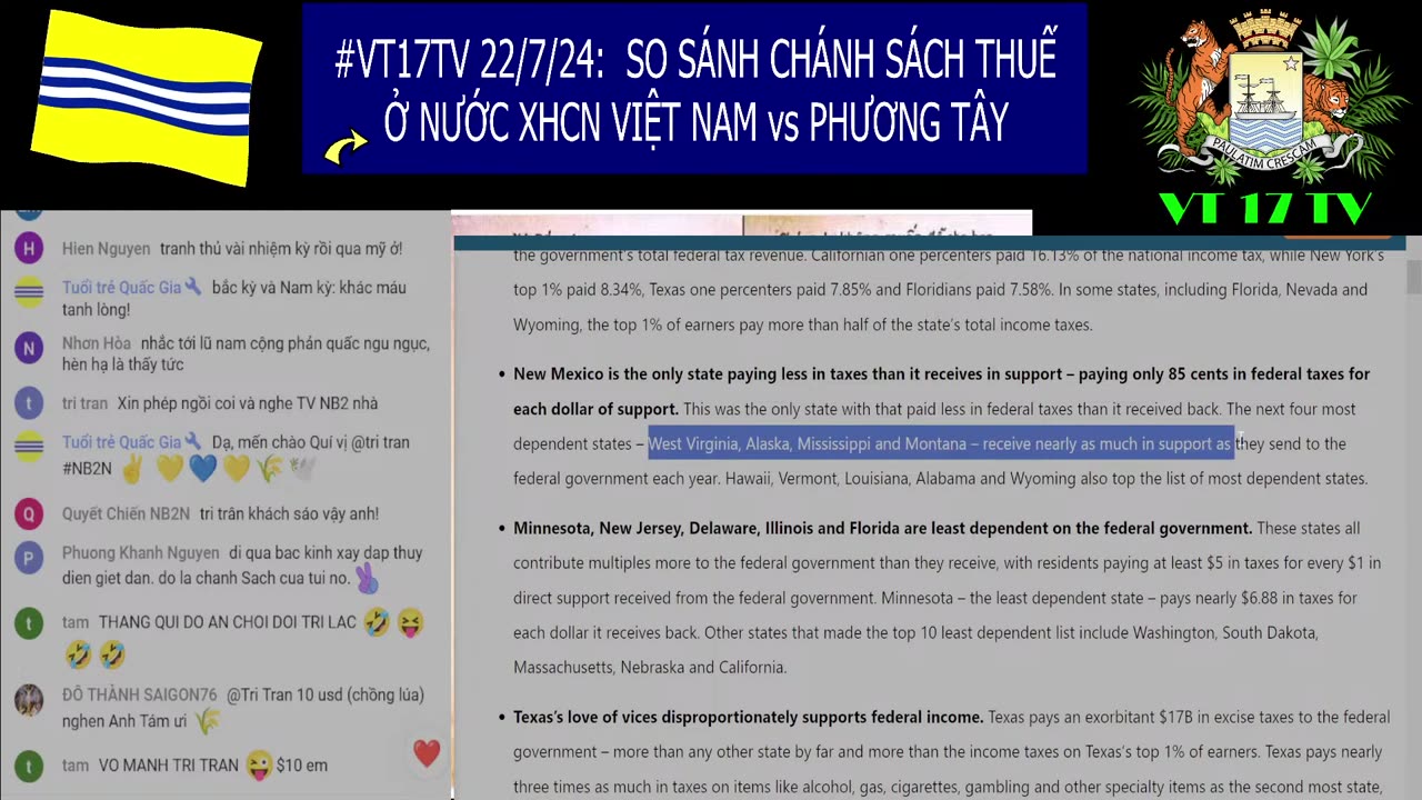 #VT17TV 22/7/24: SO SÁNH CHÁNH SÁCH THUẾ NƯỚC XHCN VIỆT NAM vs PHƯƠNG TÂY