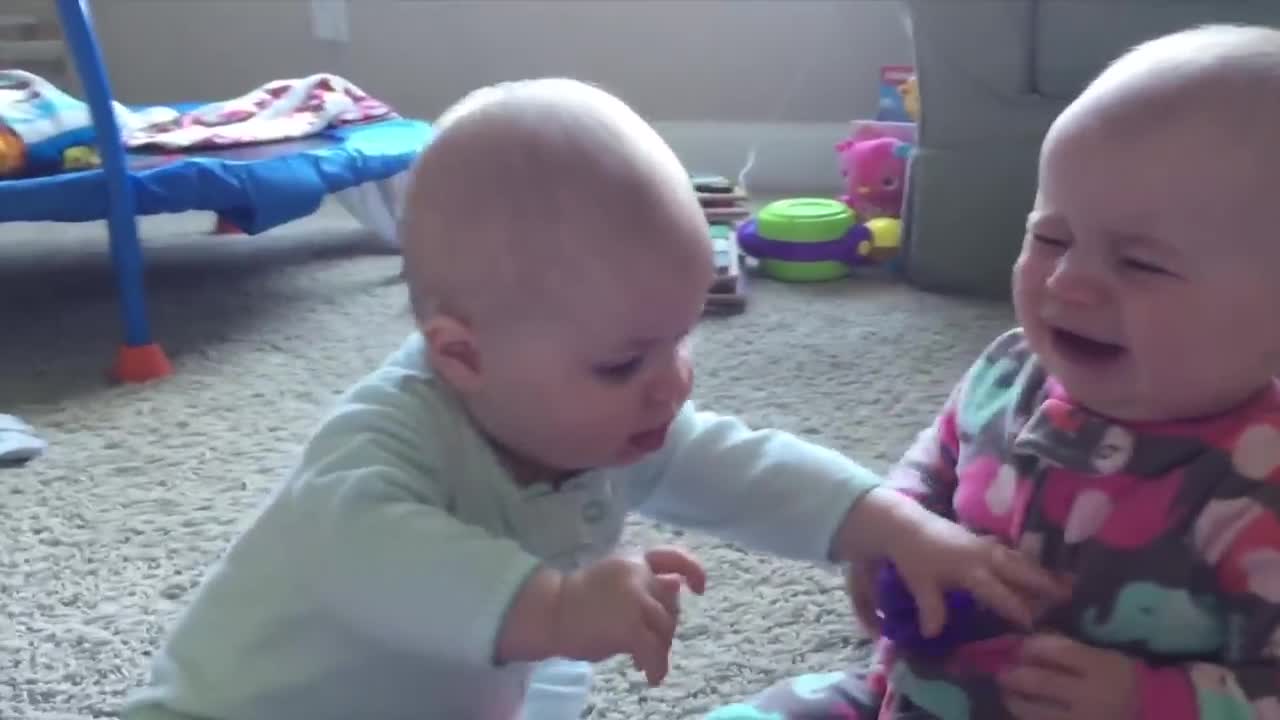 TRY NOT TO LAUGH - TWIN BABIES FIGHTING OVER STUFF