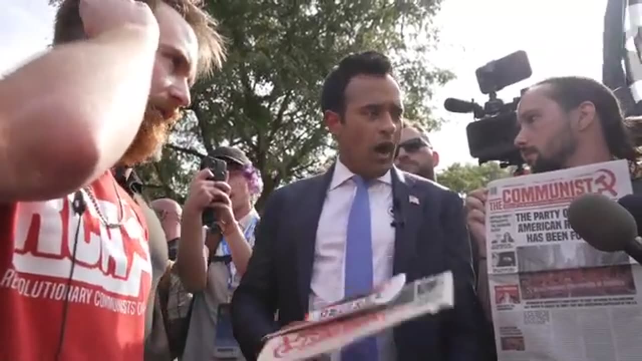 Vivek Ramaswamy Speaks with Communists, Rushed out by Protesters by DNC