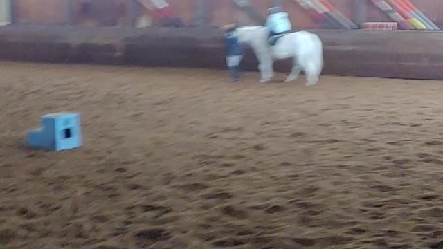 Lily riding a horse at 7th Birthday Party.