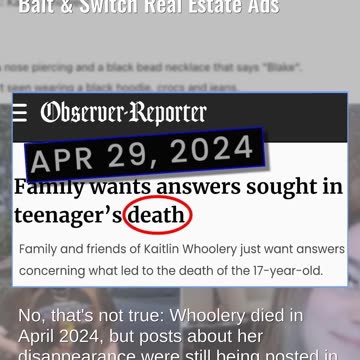 Fact Check: FAKE Posts About Missing Teen 'Kaitlin Whoolery' Are Bait & Switch Real Estate Ads