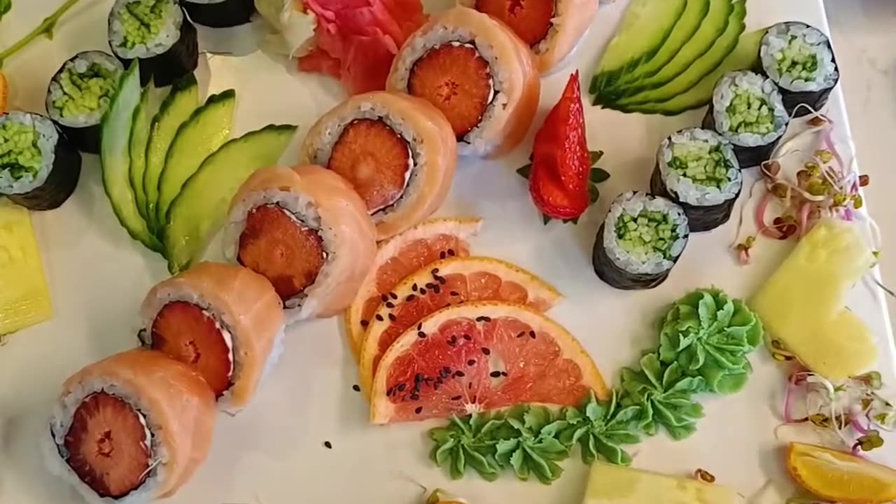 Salmon and strawberries roll