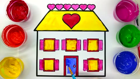 Painting Star and House Colouring Pages for Children to Learn to Color with Paint