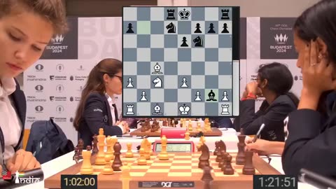 Divya Deshmukh (2483) against WIM Sofiia Hryzlova (2188) of Switzerland 3rd round Olympiad 2024