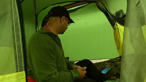 Test shot. Inside the tent in the rain