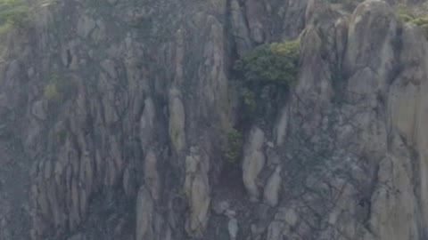 Aerial view of a huge rocky mountain