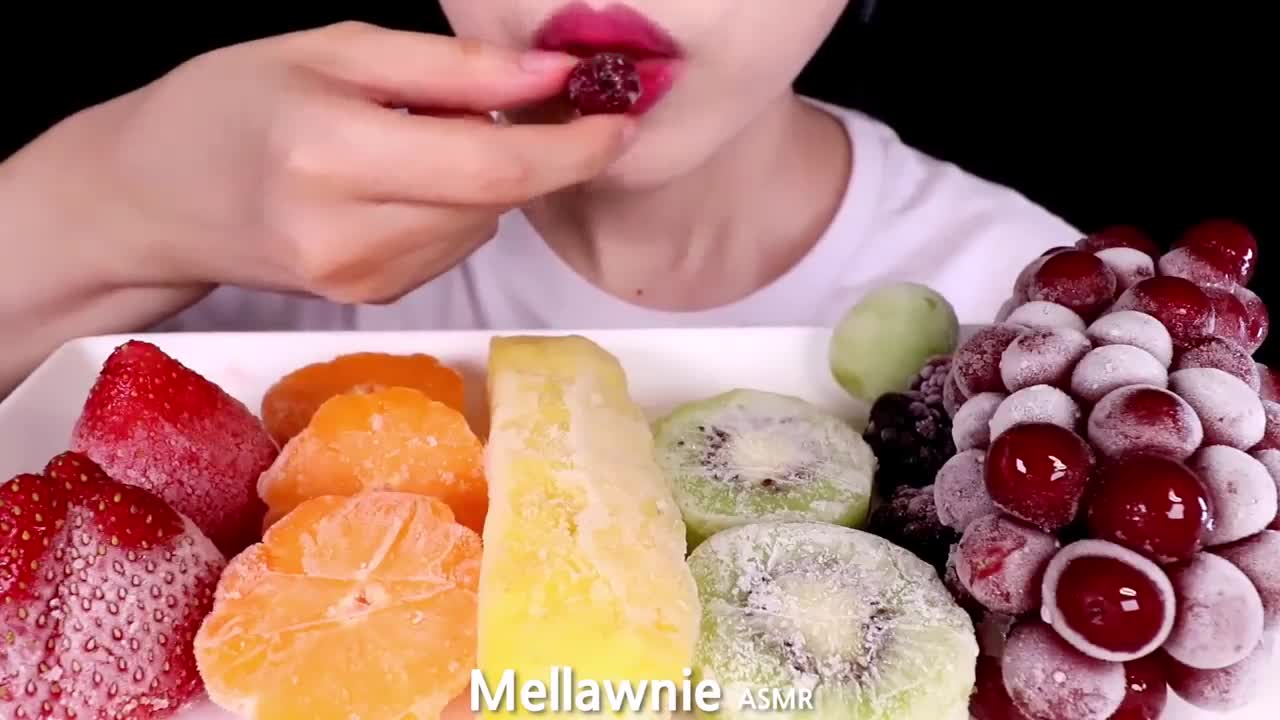 ASMR FROZEN FRUITS ,STRAWBERRY, GRAPE, KIWI, PINEAPPLE, BLACKBERRY etc. EATING SOUNDS