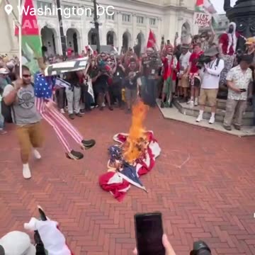 Antifa burn the U.S. flag outside the Capitol.