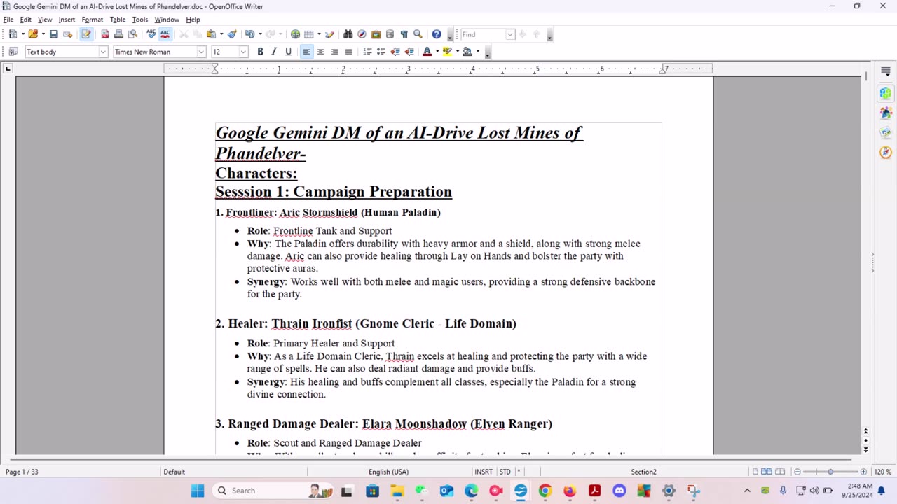 Session 1: AI Review-Google Gemini DM for Character Creation What I learned from the experience..