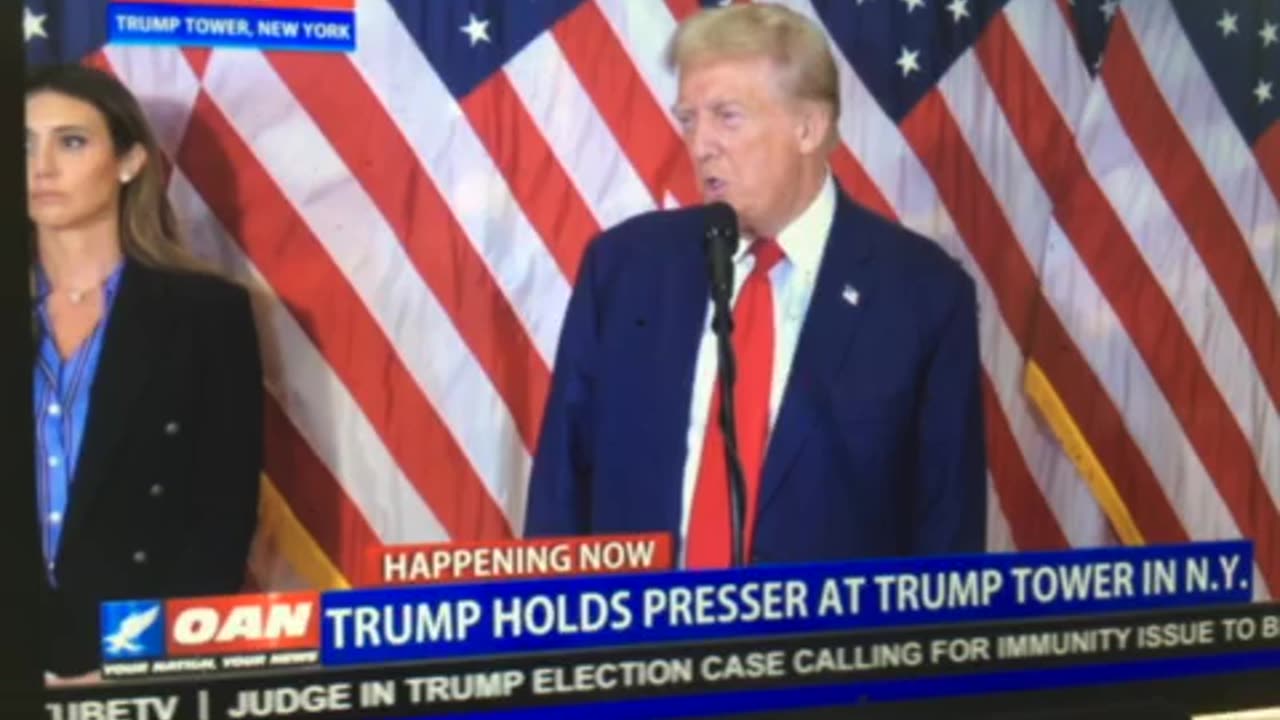 OAN Live Trump announces both New York trials Bragg & Engoron 12:26 pm Friday