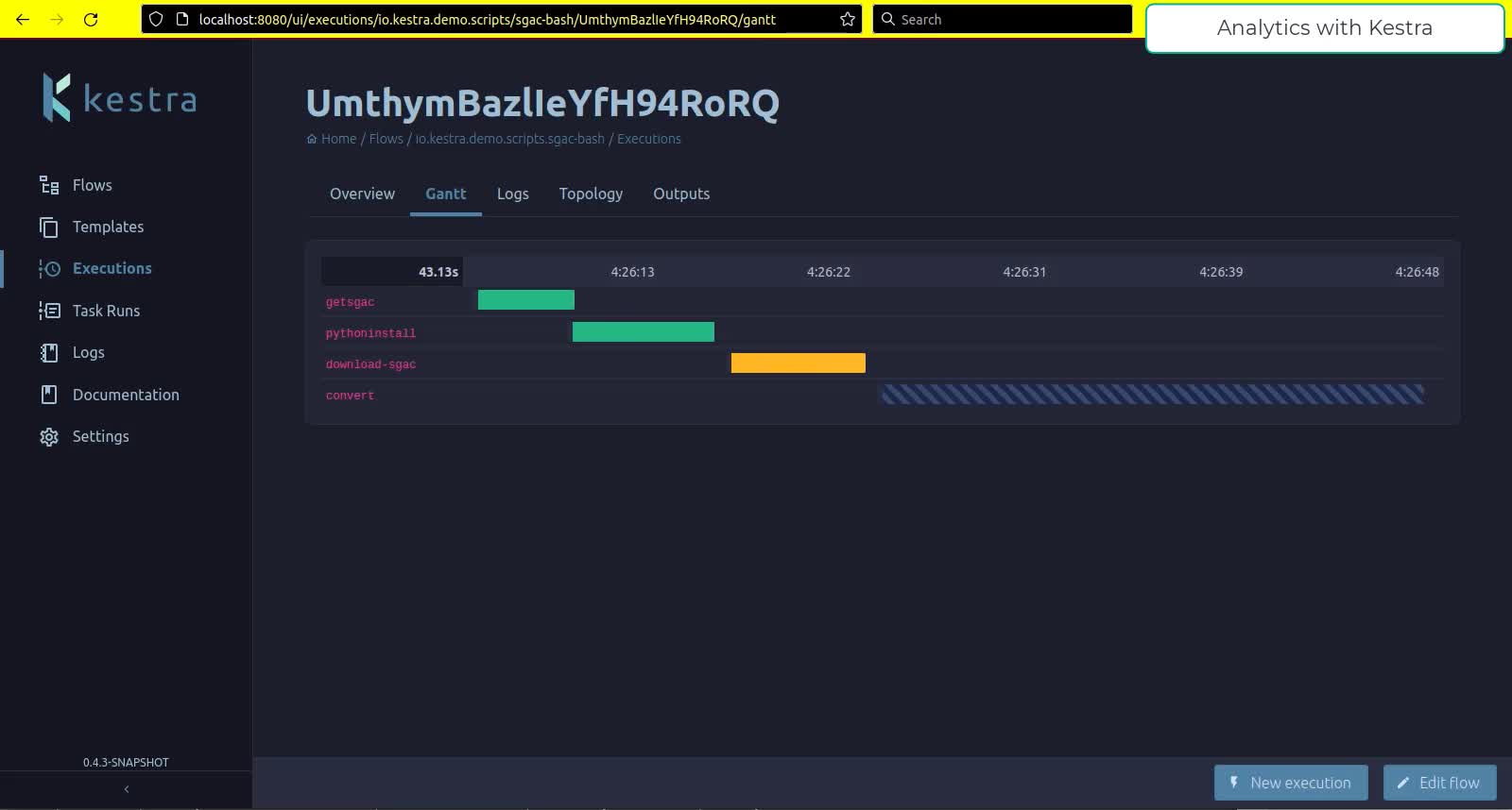 Kestra demo with SolidFire backup and SGAC log conversion