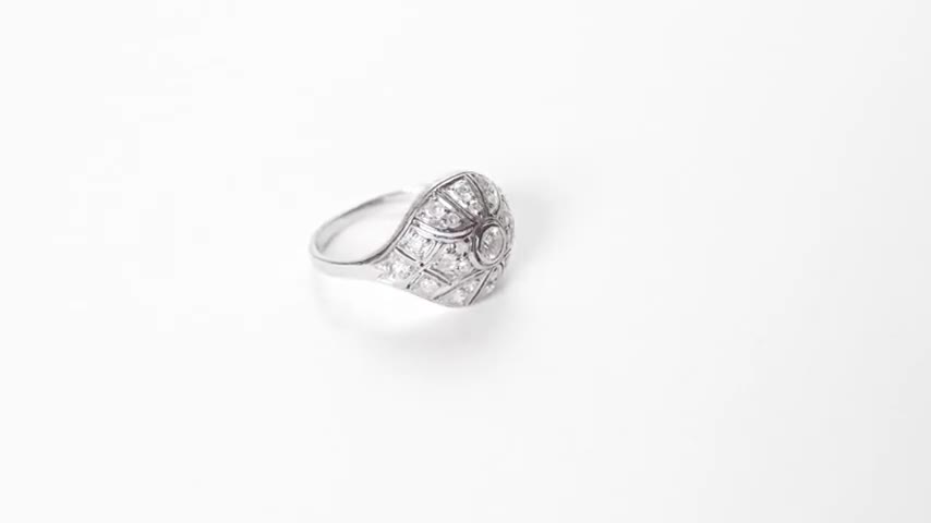 Art Deco Diamond White Gold Bombe Style Ring