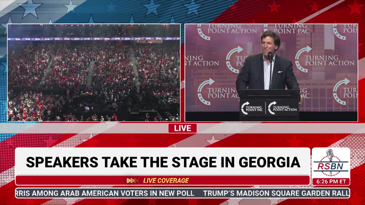 DADDY'S HOME—and he's PISSED! Tucker Carlson- Turning Point Rally - Duluth, GA - 10.23.2024