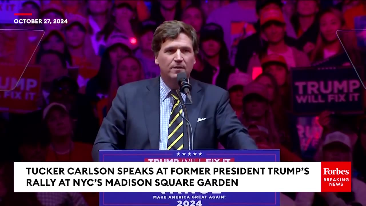 BREAKING NEWS: Tucker Carlson Predicts Trump Victory And Lambasts Kamala Harris At Trump's MSG Rally