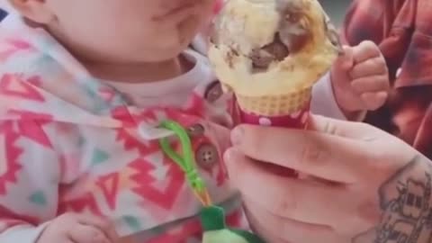 Baby tries ice cream for the first time