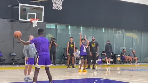 LeBron James and Bronny James are getting shots up after Lakers practice.