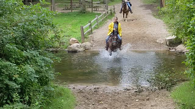 Hank and Zoya and Avi crossing the Creek at Waterloo - 13 August 2022